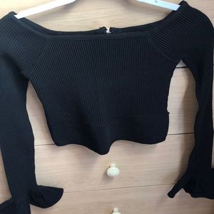 Black Crop Top with Bell Cuff